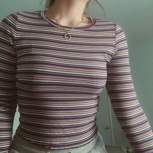 Purple Striped Ruffle Sleeve Top